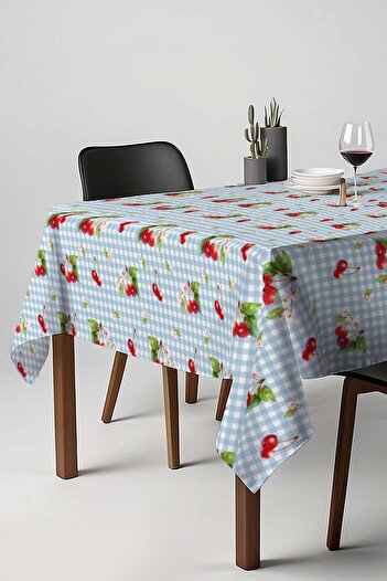 Rivaİstanbul Față de masă albastră cu model de cireșe Gingham, cârpă de masă, cârpă de picnic