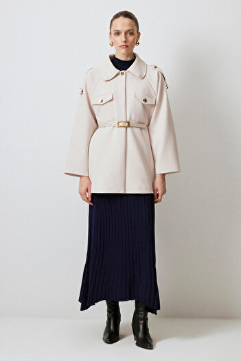 Touché Privé Gold Button Detailed Belt Jacket