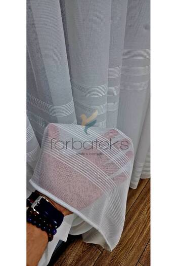 farbateks Elonora New 2 Layers Pleated Tulle Curtain with Silver Silver Spacing Stripe Silver Lurex