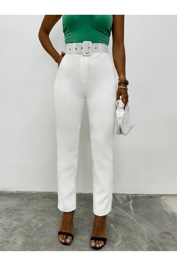 Modamorfo Ecru Fabric - Thick Belted Trousers