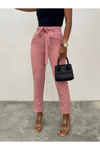 Modamorfo Powder Colored Ankle Trousers with Belt