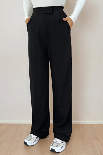 Hiccup High Waist Pleated Wide Leg Pants with Velcro Closure