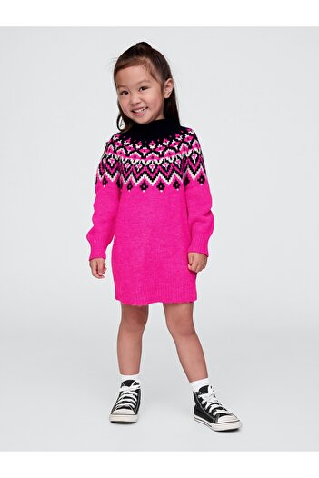 GAP Kız Bebek Pembe Fair Isle Desenli Elbise