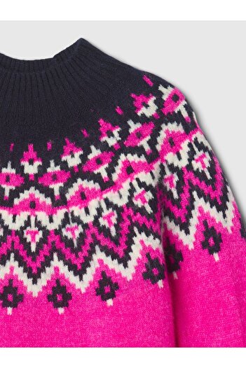 GAP Kız Bebek Pembe Fair Isle Desenli Elbise