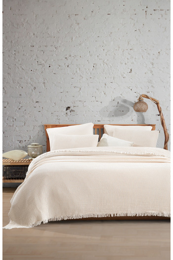 destinyhometex 4 Layer Waffle Pattern Cotton Bedspread - 220X240Cm Double/ 2 Pillowcases 50X70Cm