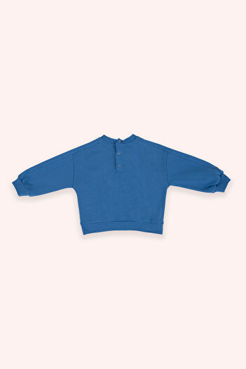 Panço Erkek Bebek Bisiklet Yaka Cep Detaylı Mavi Sweatshirt