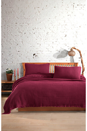 destinyhometex Double Waffle Bedspread - 100% Cotton, 220X240Cm/2 Pieces, 50X70Cm Pillowcases