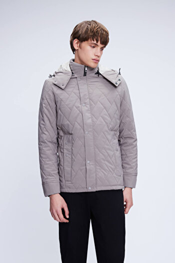 Hatemoğlu Mink Dynamic Fit Prevailing Collar Patterned Quilted Hooded Coat