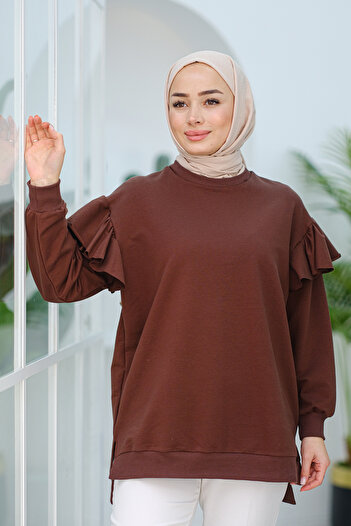 LOCCO Brown Tunic - Ruffled Sleeve