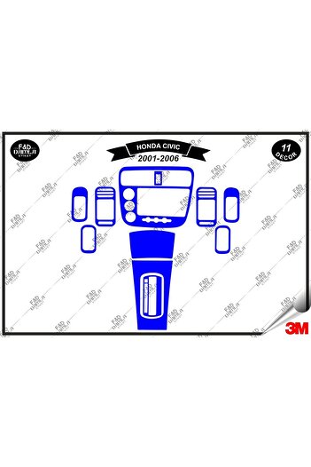 FD Damla Etiket Set de ornamente pentru consola de torpedo pentru Honda Civic 2001-2006 - 11 bucăți din furnir de mahon