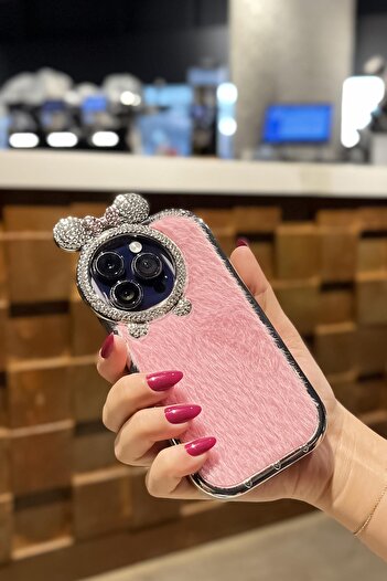 mooodcase iPhone 13 Pro Max Uyumlu Puffy Tüylü Premium Silikonlu Telefon Kılıfı