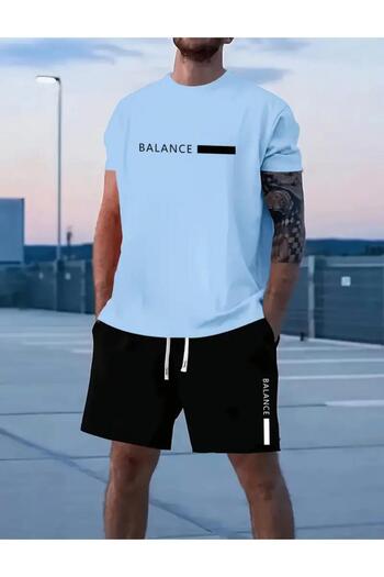 CAST COLLECTİON Baby Blue Balance Printed Short Tshirt Set for Boys