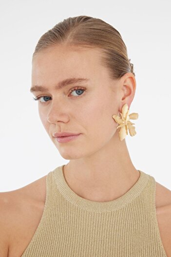 DeFacto Women's Flower Motif Matte Gold Earrings E1290Axns