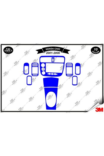FD Damla Etiket Set de ornamente pentru consola de torpedo pentru Honda Civic 2001-2006 - 11 bucăți din furnir de mahon