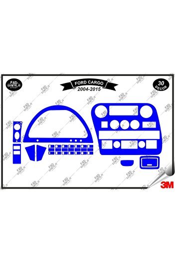 FD Damla Etiket Ford Cargo Diji2004-2015 Decorație albastră pentru consola torpedo - Set de 30 de piese din furnir de mahon