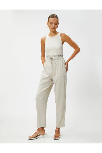 Koton Comfortable Pants with Pockets High Waist Tie Waist
