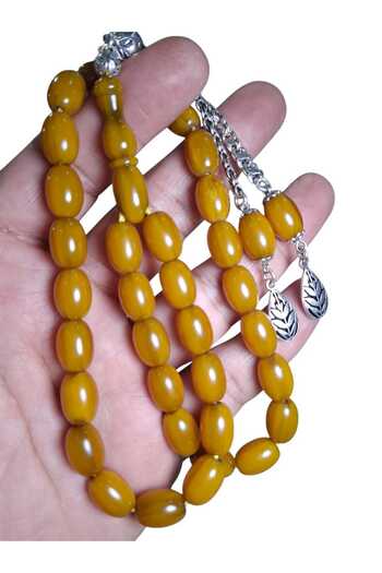 Cekke Tesbih Pressed Amber with Green Dough Stick - 9*12 mm Daily Rosary