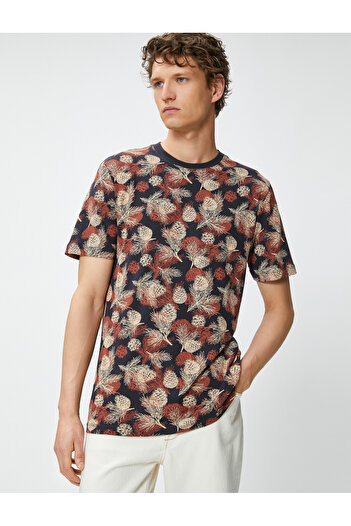 Koton Pinecone Printed T-Shirt Crew Neck Slim Fit Cotton