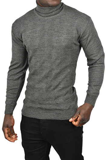 DeepSEA Men's Anthracite Slim Fit Argyle Full Turtleneck Turtleneck Knitwear Turtleneck Sweater 25
