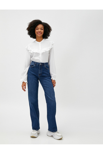 Koton Balloon Sleeve Blouse Viscose Crew Neck Ruffle Buttons