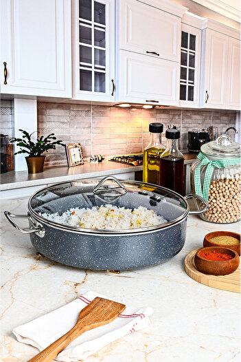 FİTHOME 34 cm Cast Granite Large Size Fireproof Non-Stick Industrial Type Industrial Rice Pot