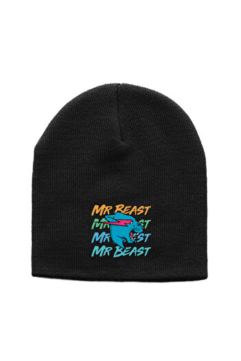 Tshirthane Mr Beast Lettern Siyah Örme Bere
