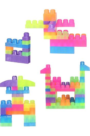 hak-iş oyuncak Play Blox 3110 Neon Mega Blocks Set - 107 Pieces Bucket Building Toys