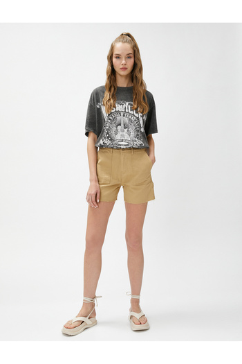 Koton Oversize T-Shirt με στάμπα με λαιμόκοψη με κοντό μανίκι βαμβακερό