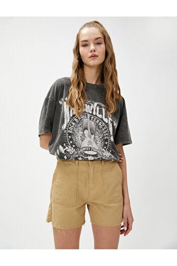 Koton Oversize T-Shirt με στάμπα με λαιμόκοψη με κοντό μανίκι βαμβακερό