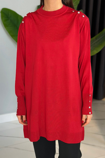 REMSA Red Knitwear Tunic 34048 - Button Detailed