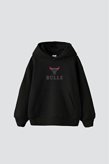 Sekizbiraltı Bulls Printed Oversize Unisex Black Hoodie