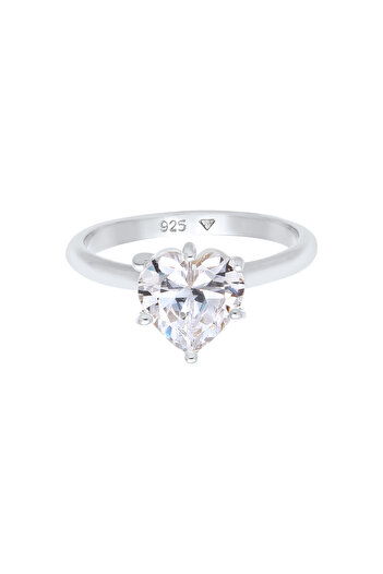 ELLI Inel Doamne Inimă Solitaire Logodnă Dragoste cu Cristal Zirconiu din Argint Sterling 925