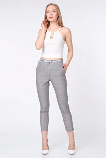Modaca Plaid Patterned Women's Fabric Trousers