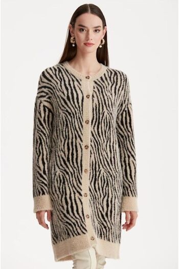 tığstore 21283 Zebra Patterned Knitwear Cardigan Qks Cardigan 21283#23-12#