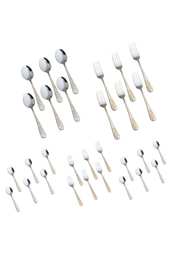 HIC Stainless Steel Cutlery Set Silver With Gold 30 Pieces