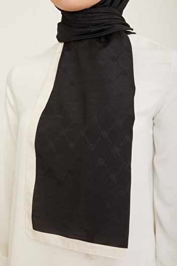 Armine Trend Monogram Shawl - 2 - Black Ecru 158