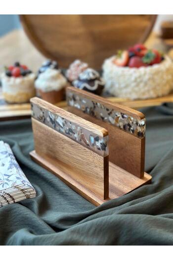 ROSSEV Acacia Pedestal Napkin Holder 19cm