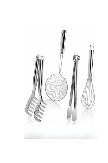 BARENDA Set of 4 Stainless Steel Colander - Beater Salad and Grill Tongs