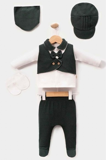Cherub Baby Baby Boy 5 Piece Hospital Release Bodysuit Set - Bow Tie, Vest and Waffle Tuxedo