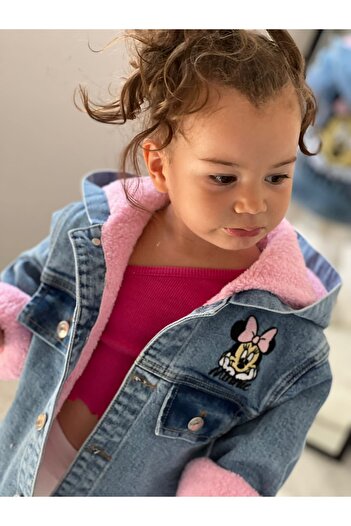 Calisa Girl's Plush Fur Ears Hooded Denim Coat Jacket Coat