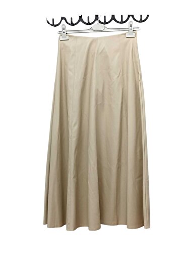 Puane Beige Faux Leather Women's Bell Skirt 18203