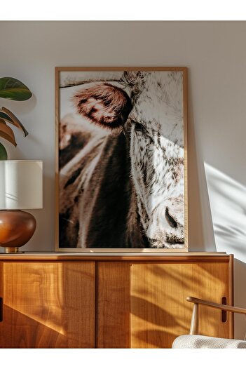 Postifull Rustic Frameless Poster, Scandinavian Brown Table, NO:214 Cow Close-up Photo, Vertical