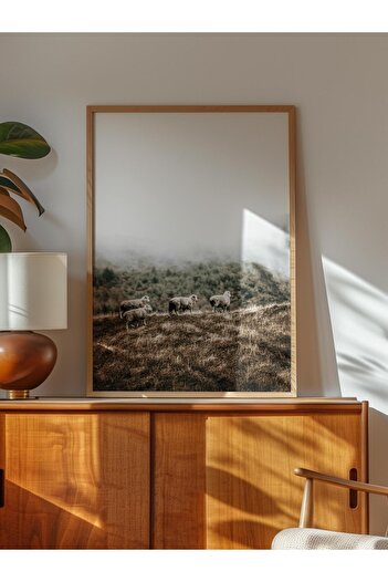 Postifull Rustic Unframed Poster, Scandinavian Brown Painting, No:167 Foggy Landscape Photo, Vertical