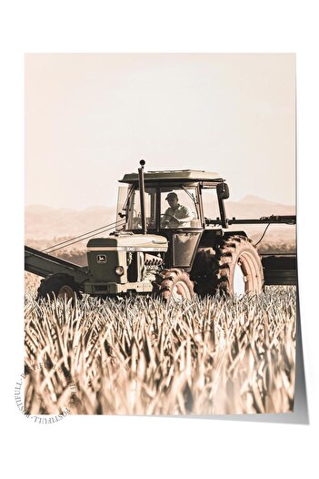 Postifull Rustic Unframed Poster, Scandinavian White Painting, No:327 Tractor Photo, Vertical