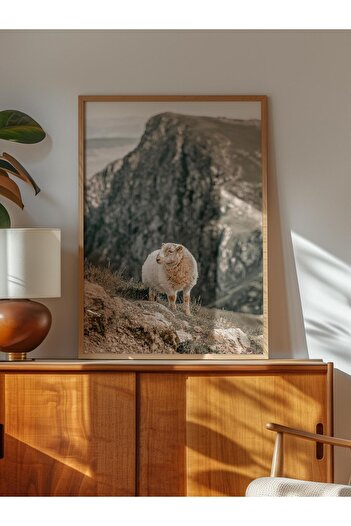Postifull Rustic Frameless Poster, Scandinavian White Table, NO:395 Sheep Photo, Horizontal