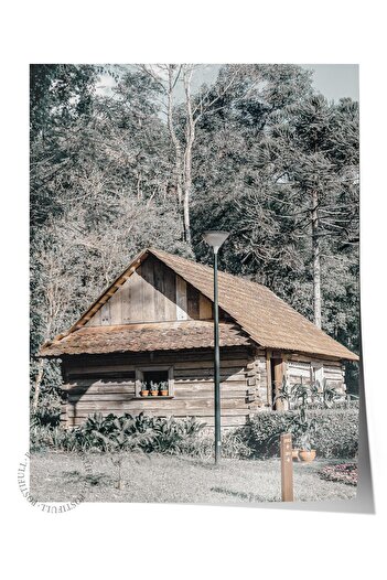 Postifull Rustic Unframed Poster, Scandinavian Brown Painting, No:322 Hut Photo, Vertical