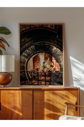 Postifull Rustic Unframed Poster, Scandinavian Brown Painting, No:425 Fireplace Photo