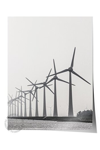 Postifull Rustic Unframed Poster, Nordic White Painting, No:268 Wind Turbines Photo, Vertical