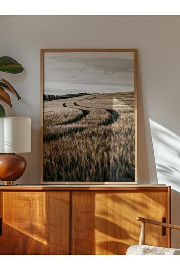 Postifull Rustic Unframed Poster, Nordic Brown Painting, No:203 Wheat Field Photo, Vertical