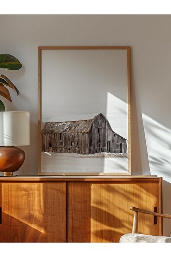 Postifull Rustic Unframed Poster, Scandinavian Brown Painting, No:254 Wooden Barn Photo, Vertical